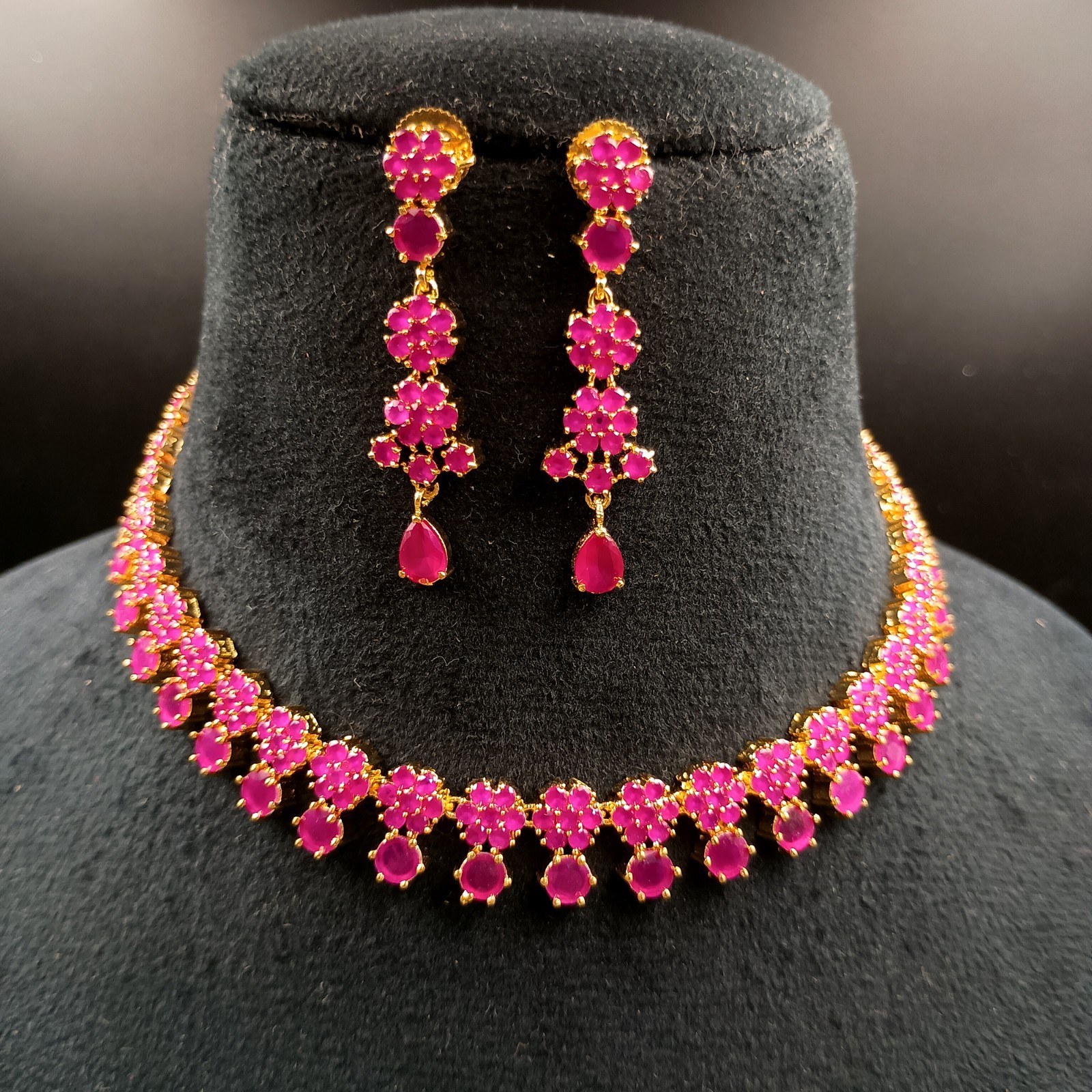 Boho Ruby Long Necklace Set 22K Gold Plated Handcrafted Gift For Her Jewelry