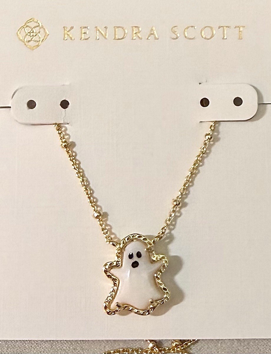 💗👻NEW Kendra Scott 🕷️Mother of Pearl 👻Ghost Reversible Gold Necklace A30
