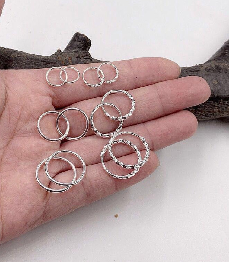 2Pcs SOLID STERLING SILVER PLAIN 1.2MM THICK ROUND ENDLESS HOOP 7-25MM Gift PE16