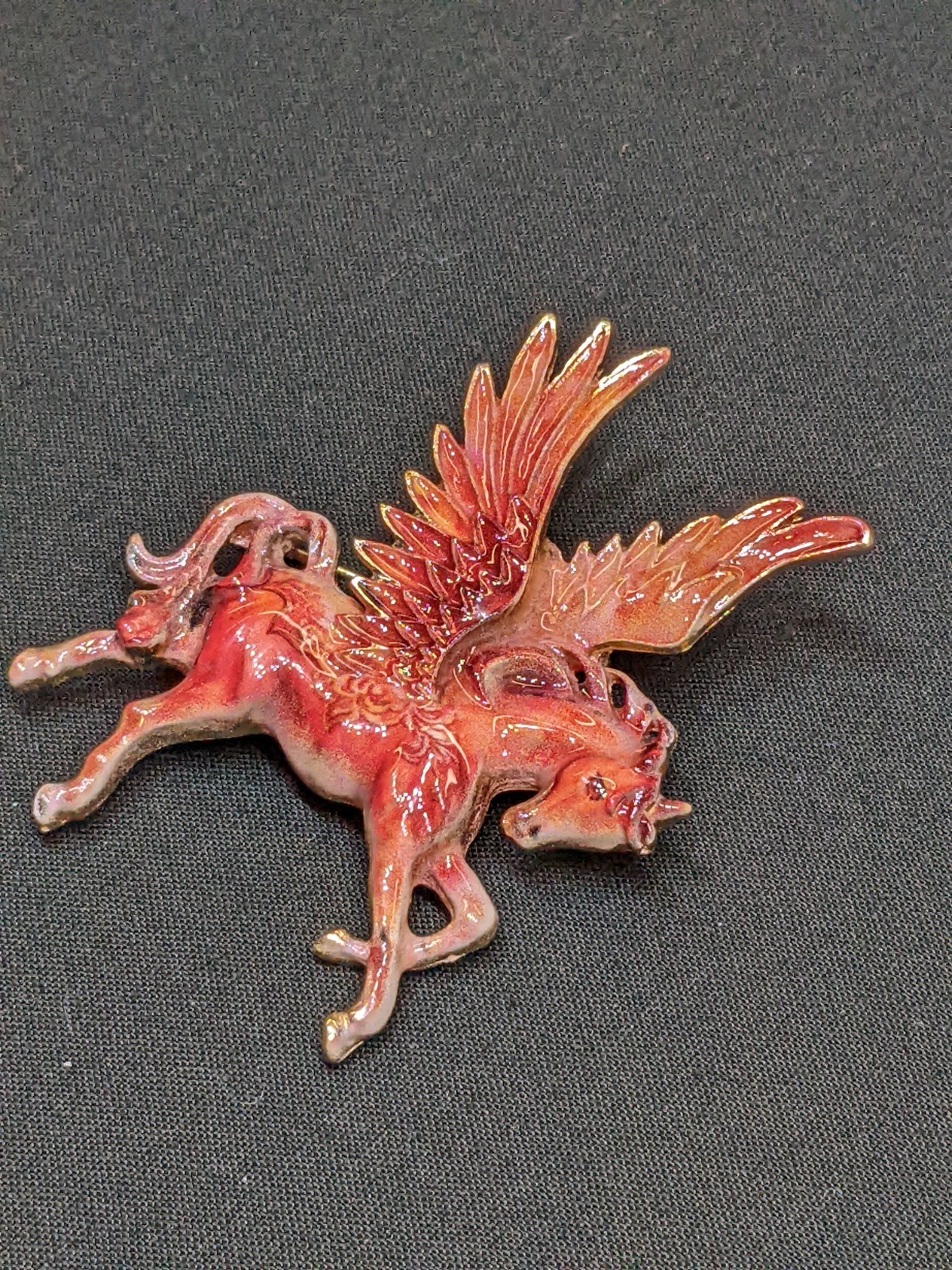 Pegasus Brooch Equestrian Red Enamel Fantasy Festival Ren Fair Pin New