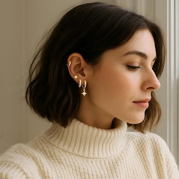 14K Gold Plated Huggie Hoop Earrings Set Women Men Hypoallergenic Cartilage New