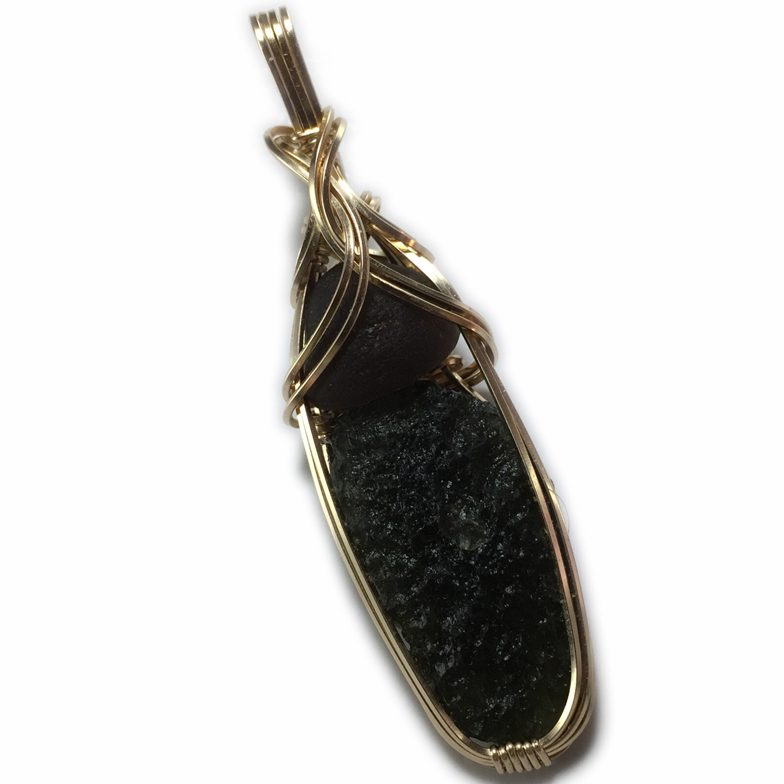 Moldavite with Saffordite Cintamani Pendant Genuine Tektites Wrap G44 ZP
