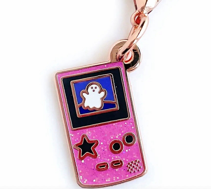 Pink Glitter Metal Video Game Charm Strap | Ghost Game Console