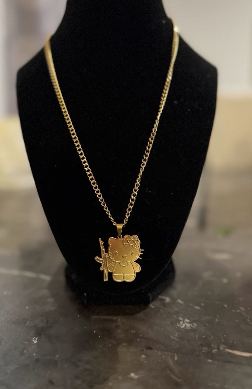 Gold Tone Cartoon Charm Pendant Chain Necklace Metal Asymmetrical