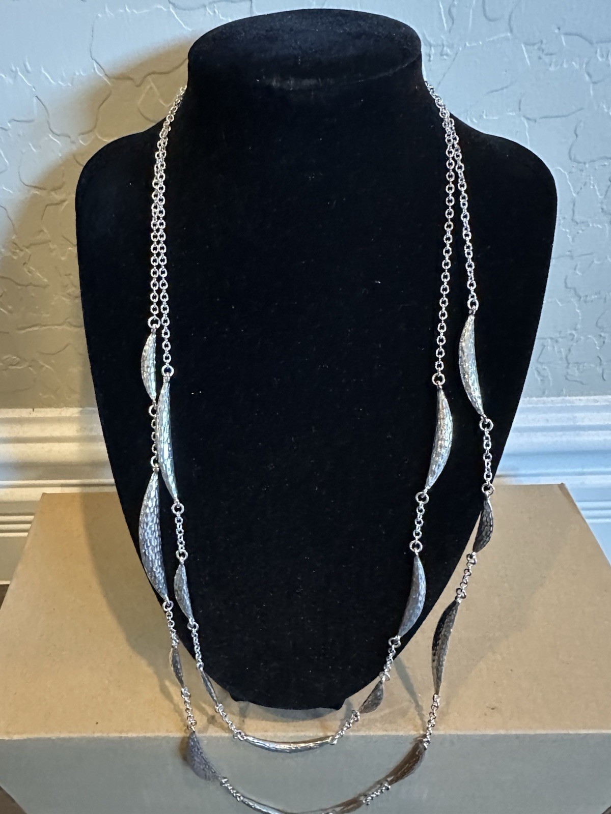 Chico’s Silver Tone Layered Station Cable Chain Necklace Lobster Clasp Signed