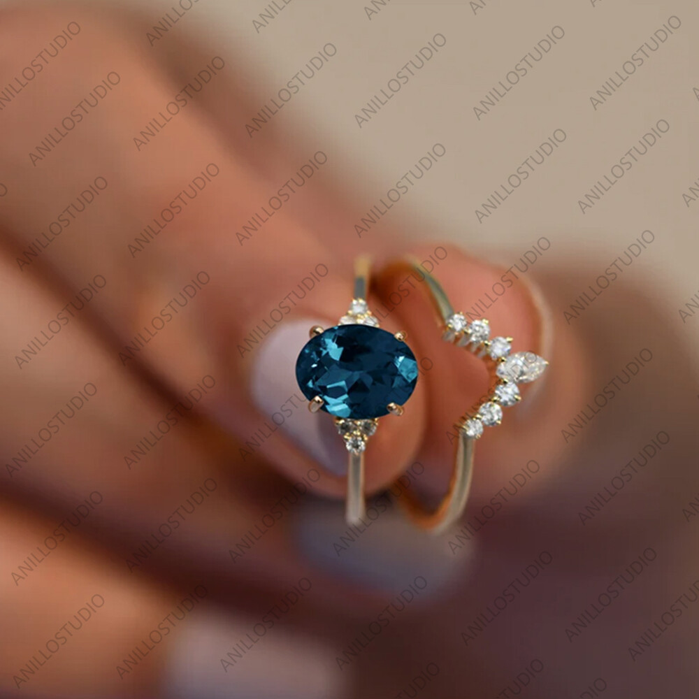 Natural London Blue Topaz Dainty Ring Ring Size 7 14k Yellow Gold For Girls