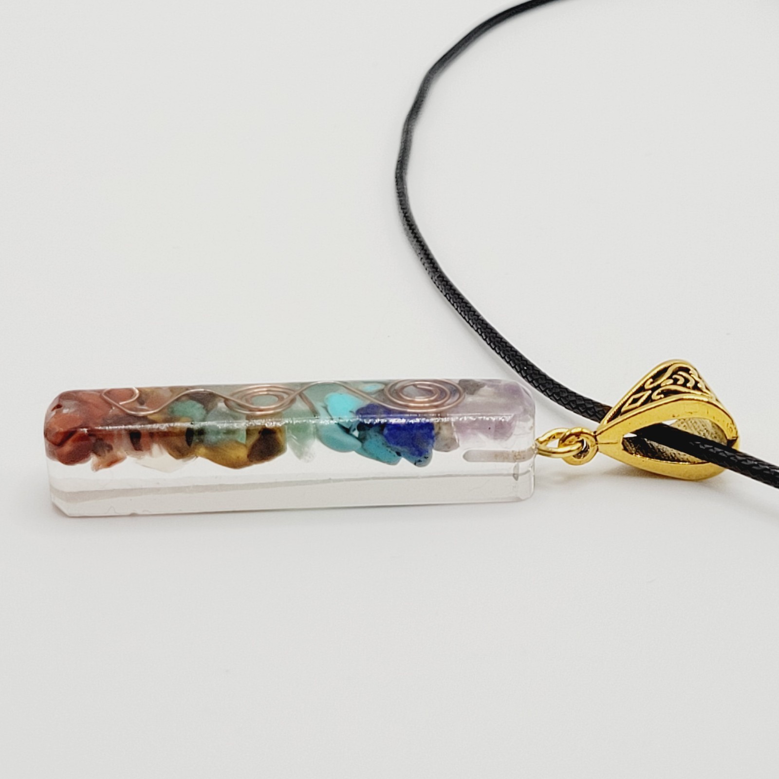 Modern Stone Chip Chakra Healing Meditation Pendant Faux Leather Cord Necklace