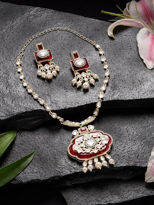 JAYWAR Jewelry Set Bridal Wedding Party Wear Necklace Earrings for Women Kundan