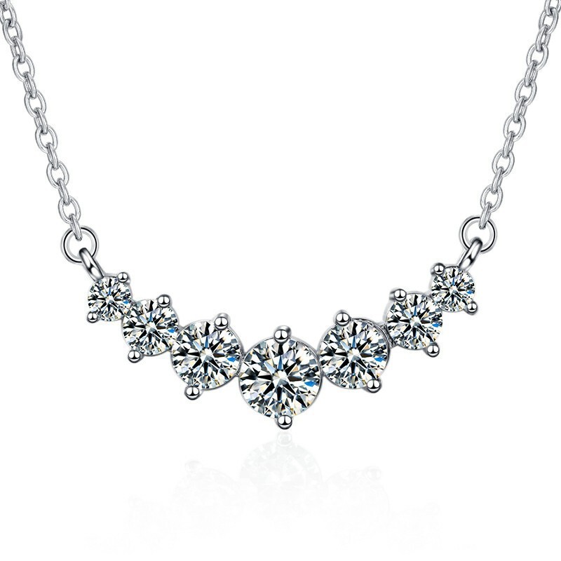 White Gold Silver Sideways Moissanite CZ Smile Pendant Necklace 16-18″ Gift PE59