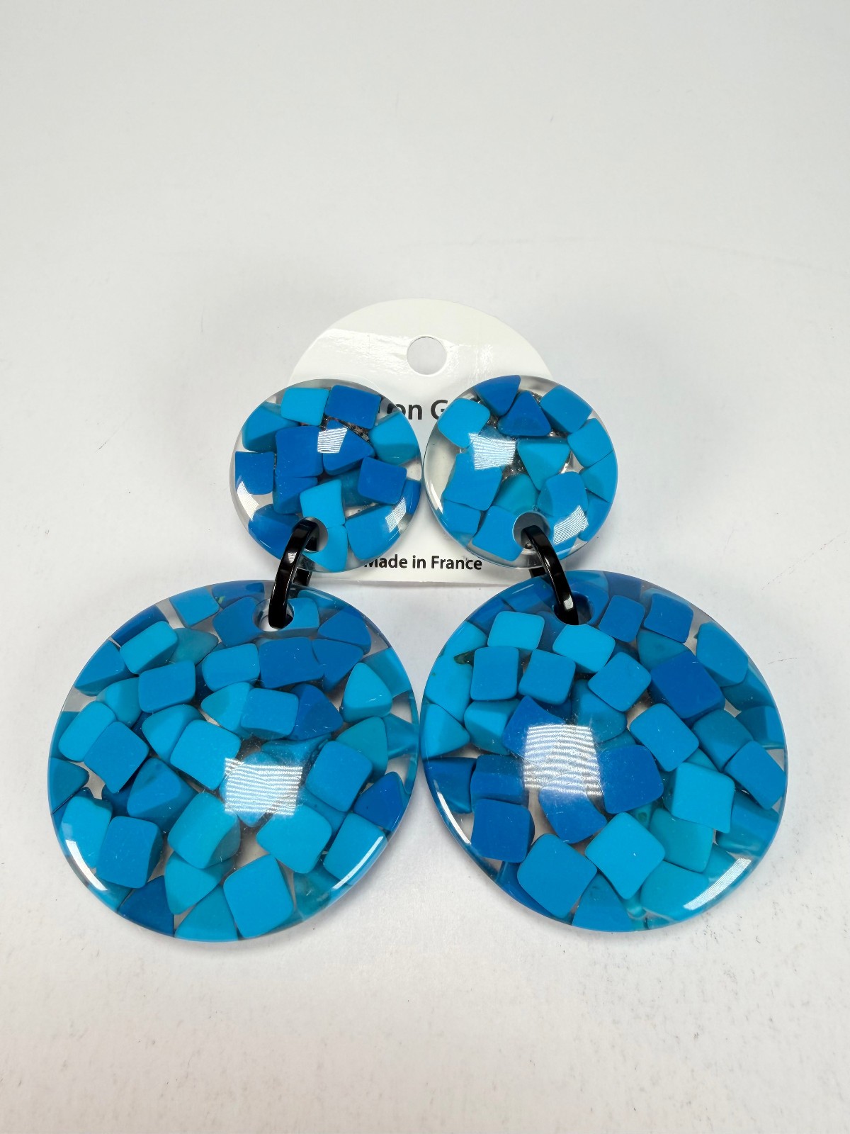 Marion Godart – Confetti “Pendentif Double” Blue Mix Pendant Resin Earrings