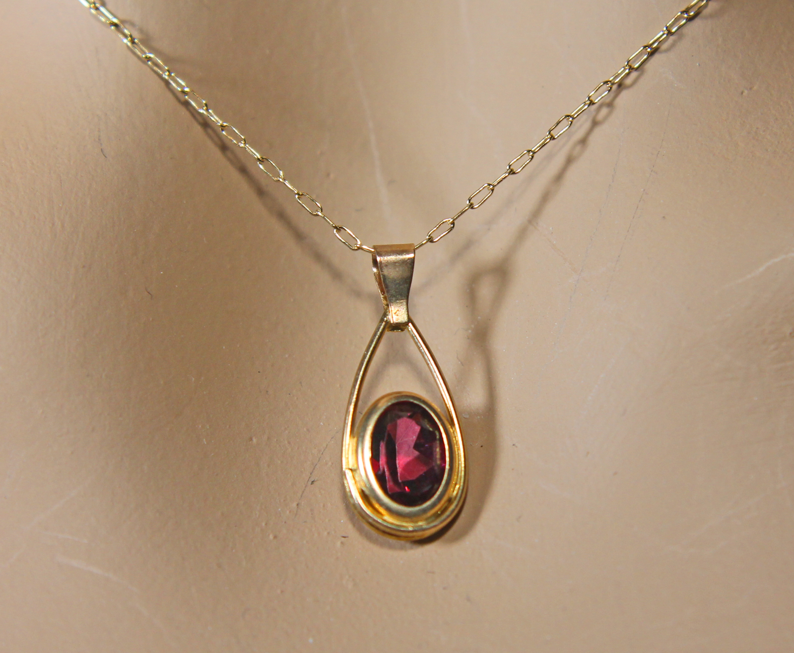 Crimson Topaz Oval 8X6 mm Necklace 14K Gold with 18 inch 14K Gold Filled Chain