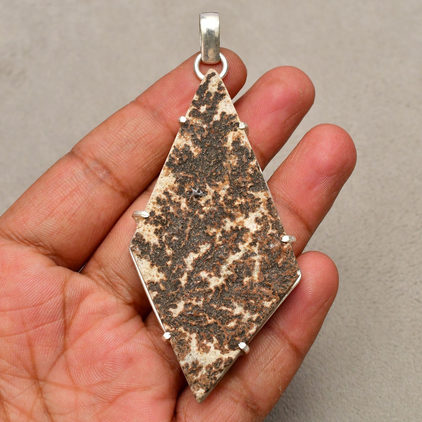 Psilomelane Dendrite Gemstone Handmade 925 Sterling Silver Jewelry Pendant 3.38″