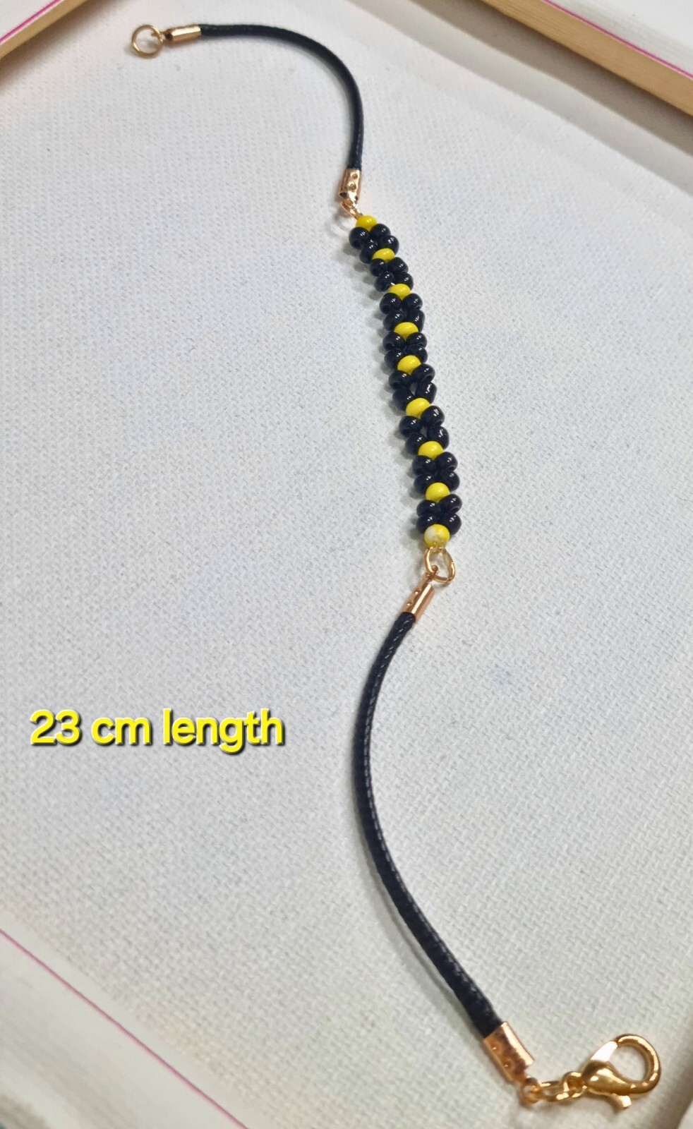 SALE! Last Item! Handmade Cord Black and Yellow Bead Anklet