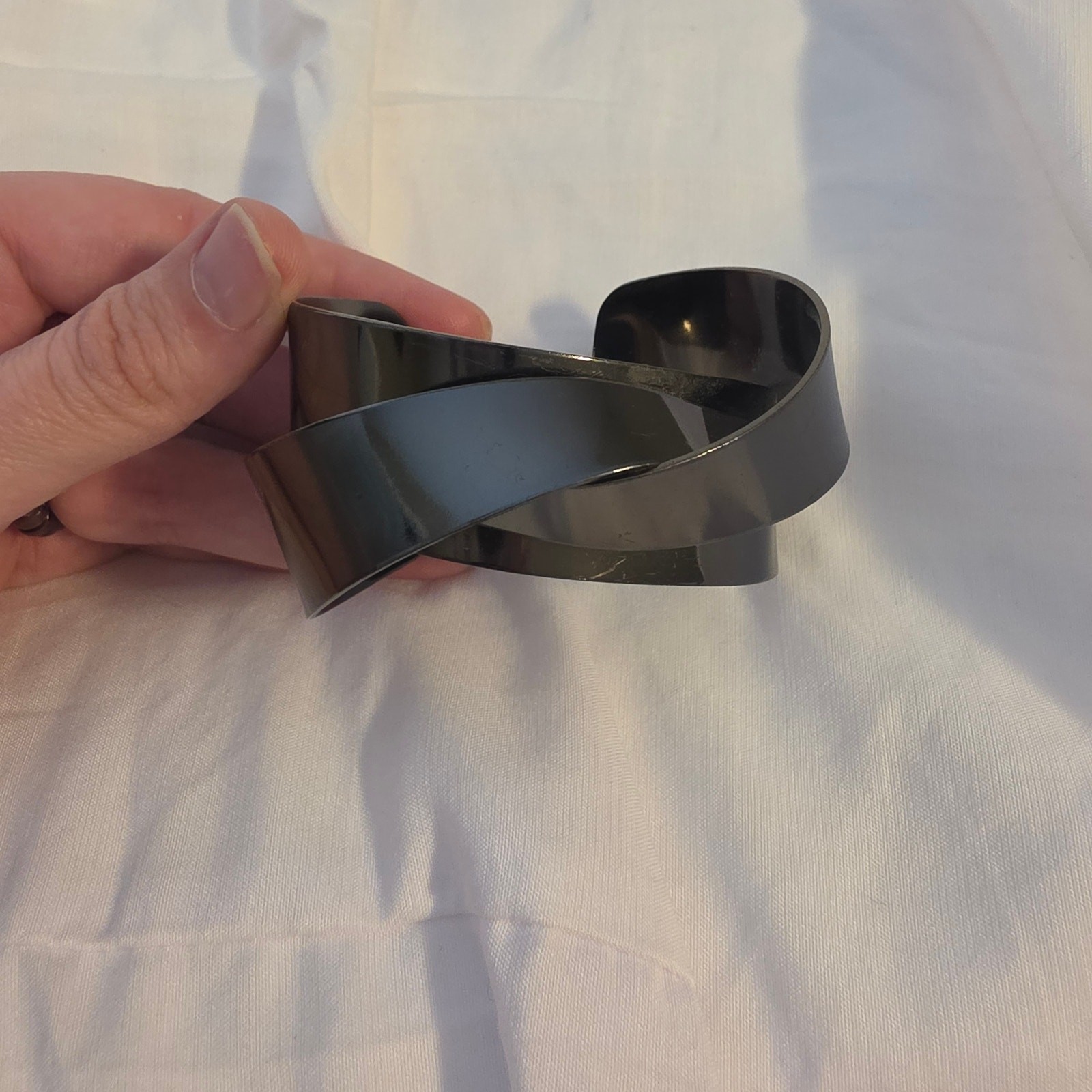 Black Sculptural Lucite Twist Cuff Bracelet Wide Modern Statement Jewelry