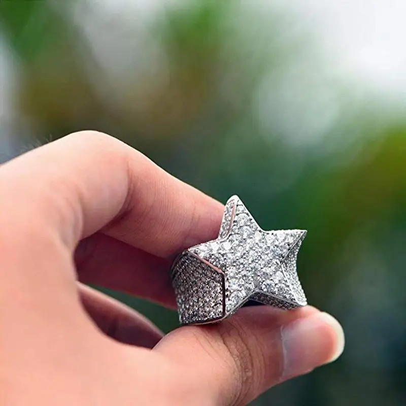 Star Ring Five Point Rhinestone Pave Setting Hip Hop Unisex Party Jewelry