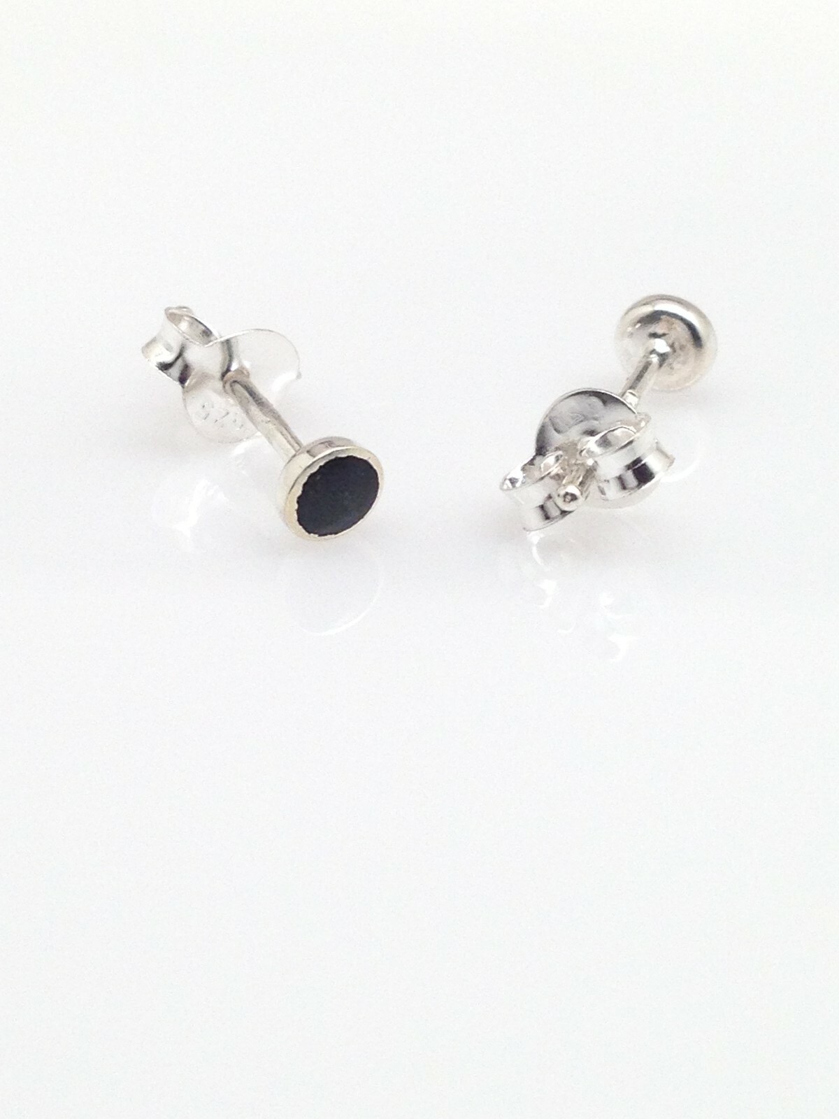 925 Sterling Silver Tiny Black Onyx Stud Earrings Round 3mm