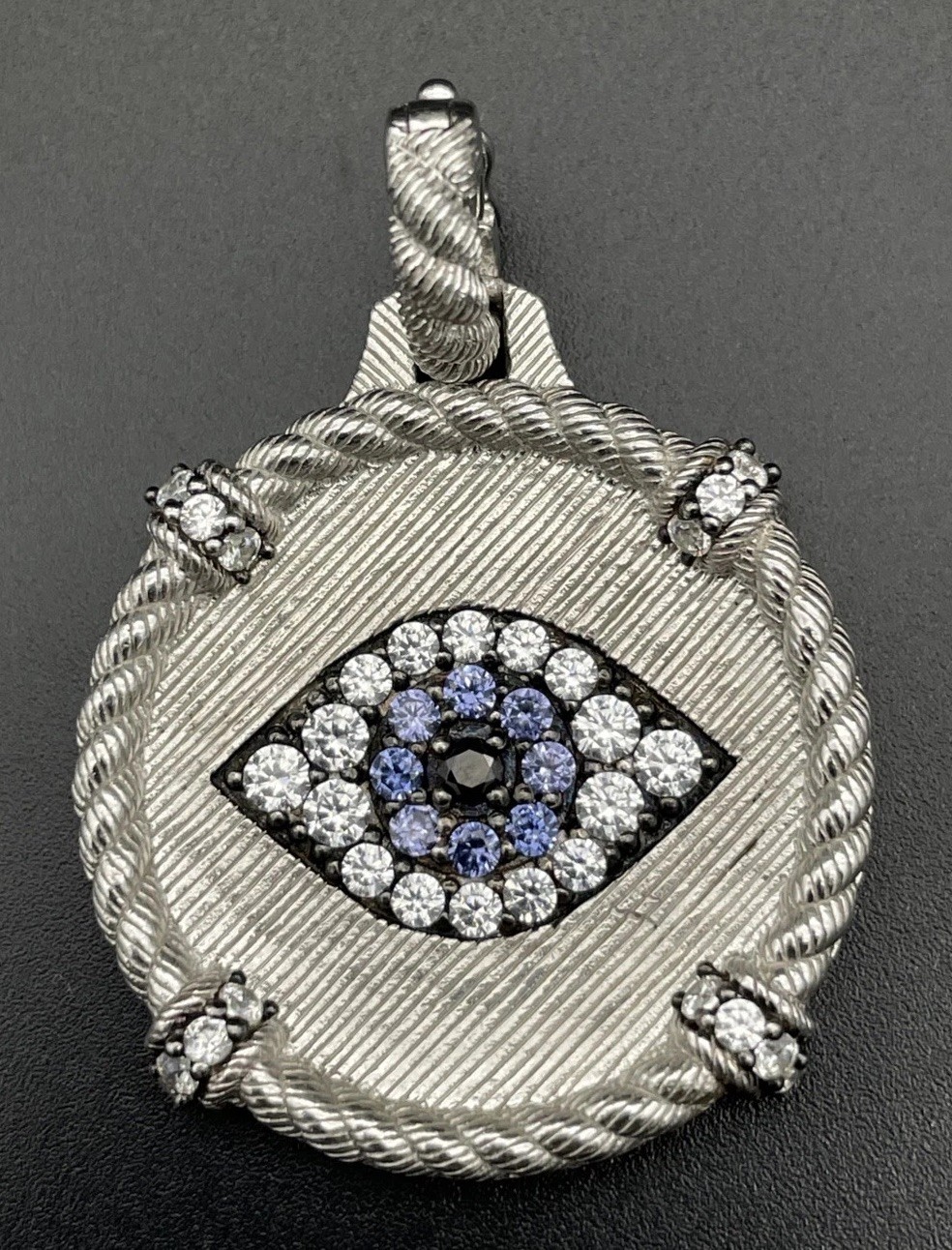 Judith Ripka Sterling Silver CZ Sapphires Evil Eye Form Pendant