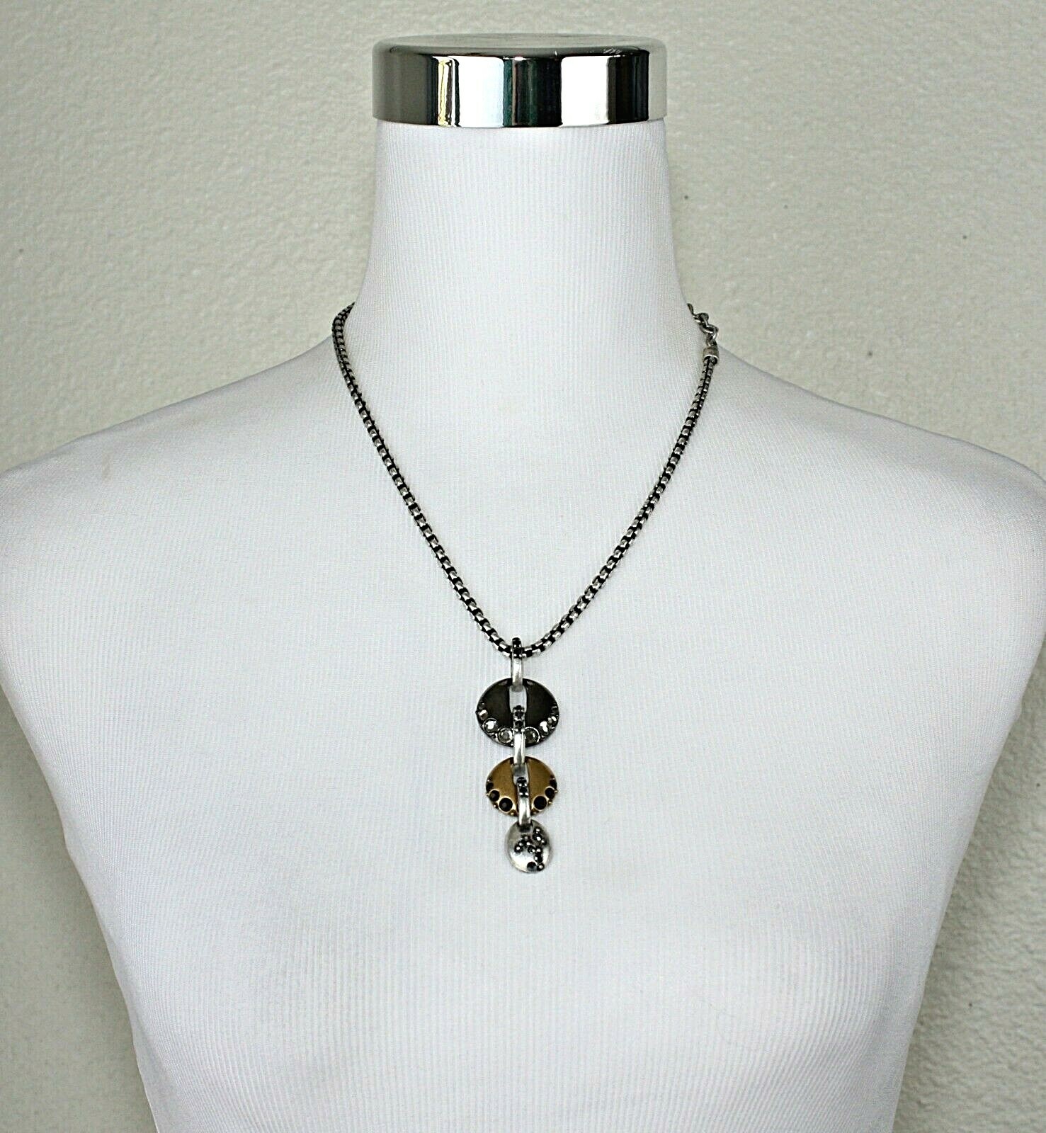 CHICO’s Silver & Gold Tone Pendant Necklace Acrylic Rhinestones 19” Elegant Gift