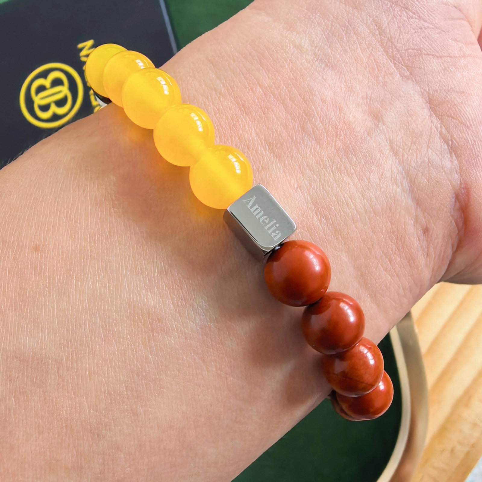 Custom Engraved Bracelet Agate Jasper Violet Stone Beads Name Jewelry Women Gift