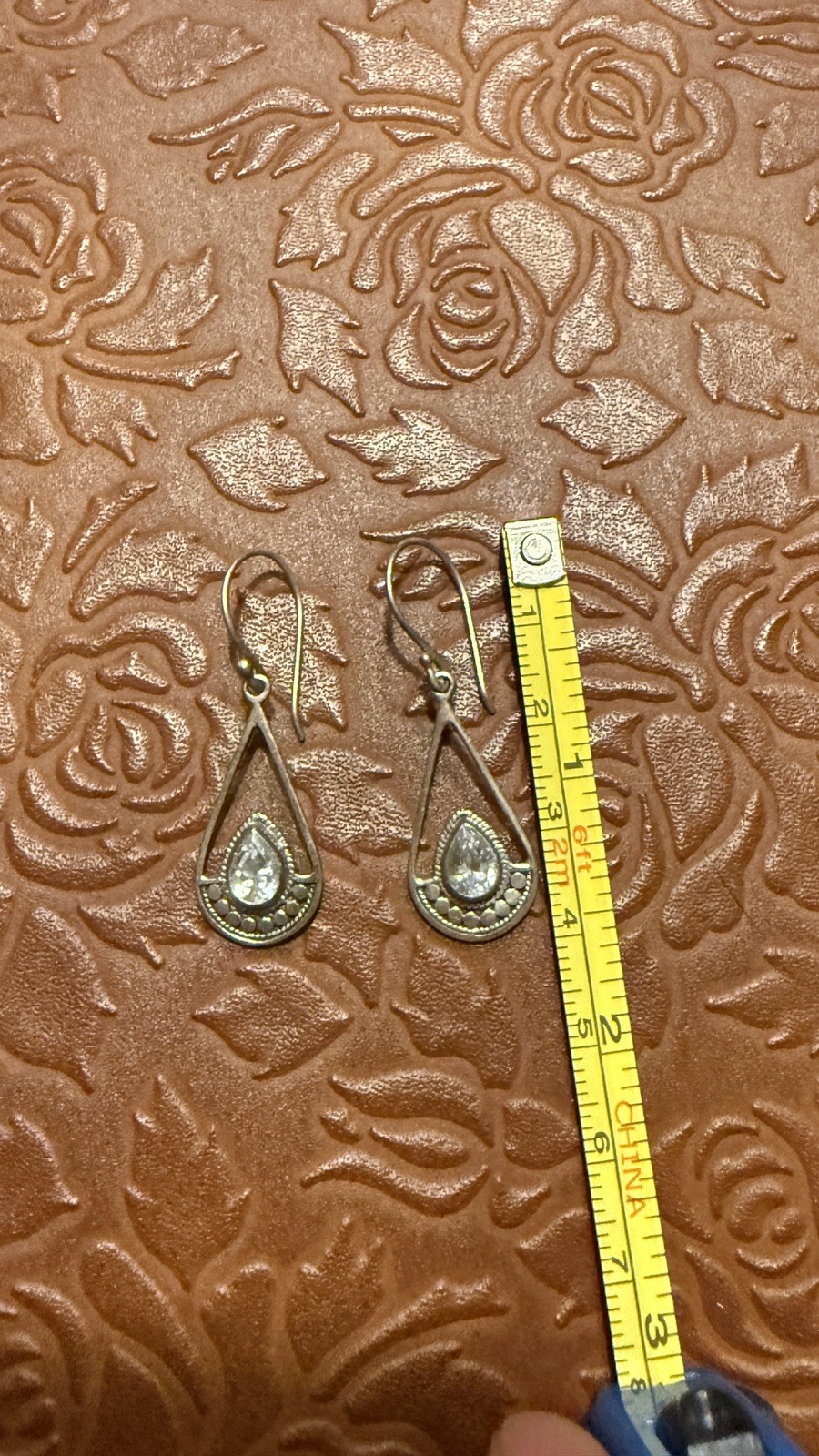 Beautiful Sterling Silver 925 ATI CZ Dangling Tear Drop Earrings