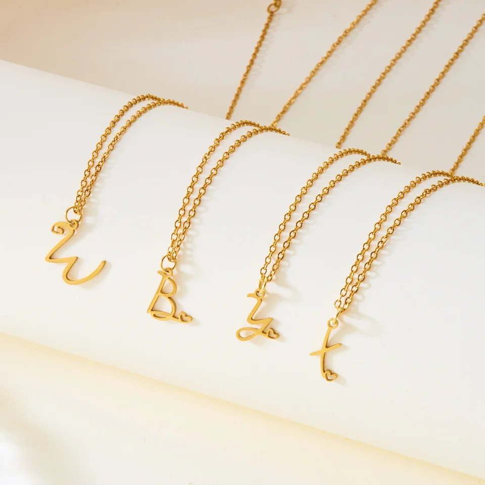 Initial Letter Pendant Necklace Stainless Steel Gold Color Women Jewelry