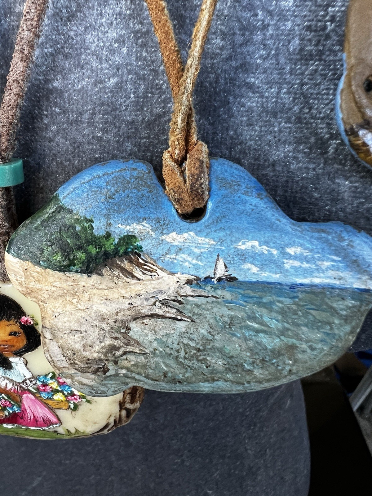 Lot of 5 Hand painted Piece Of Rock Necklaces W Leather Cord