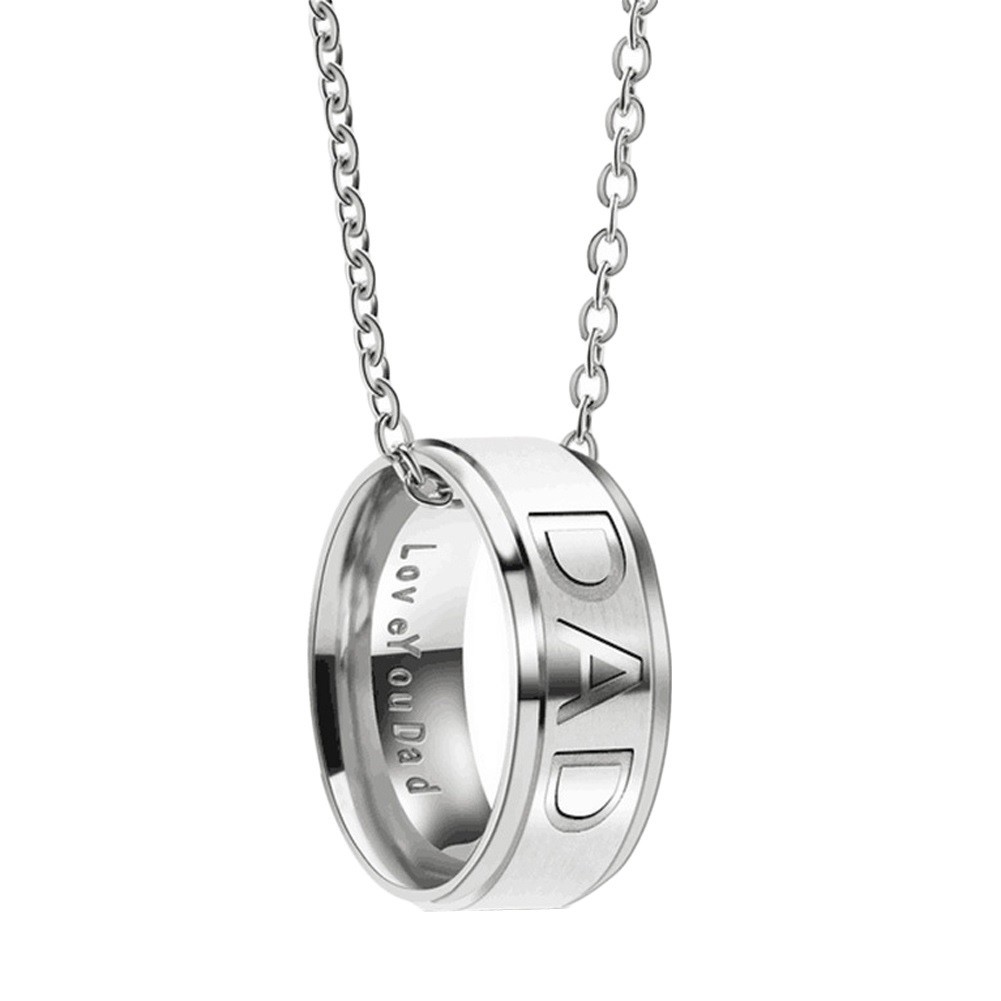 LOVE YOU DAD Engraved Ring With 24″ Stainless Steel Chain Link Necklace D570