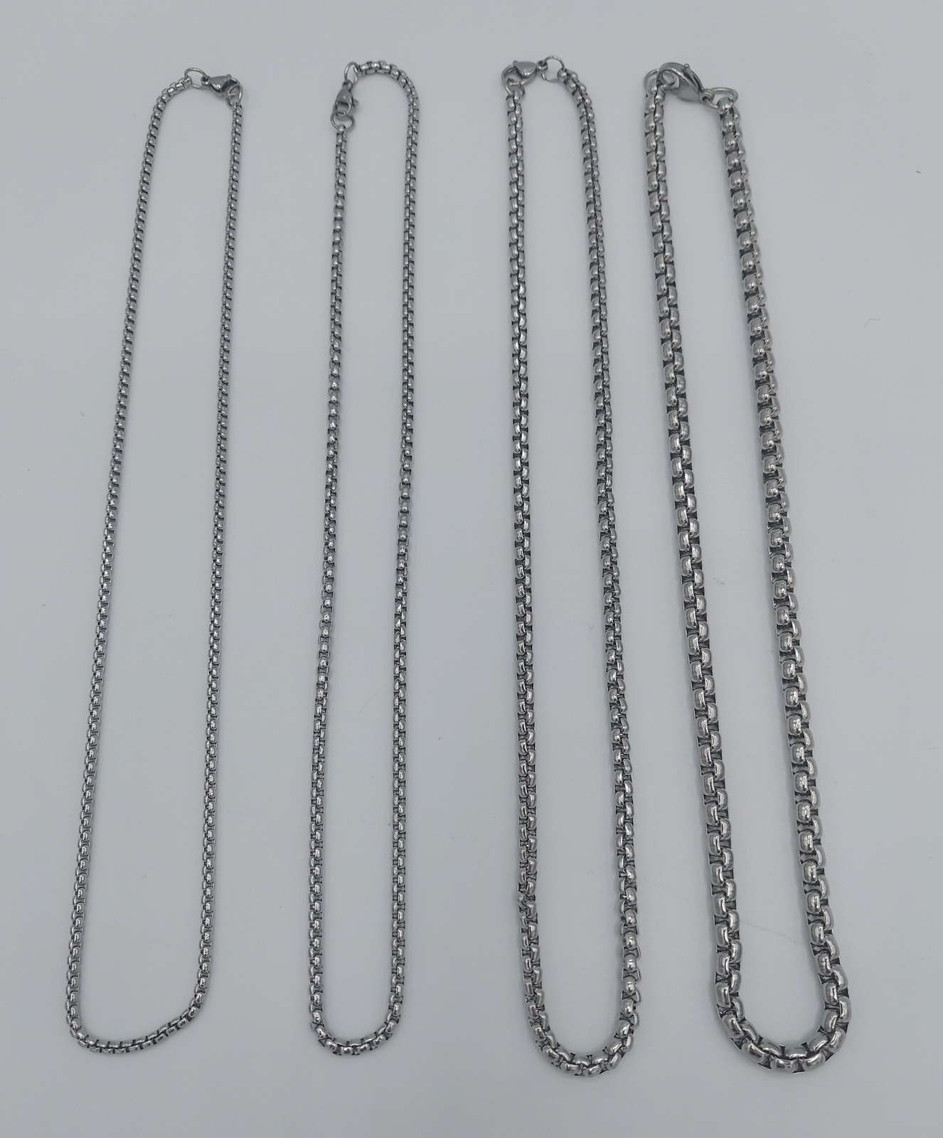 2/2.5/3/4/5mm 16-30″ SMOOTH BOX ROPE SILVER STAINLESS STEEL CHAIN NECKLACE