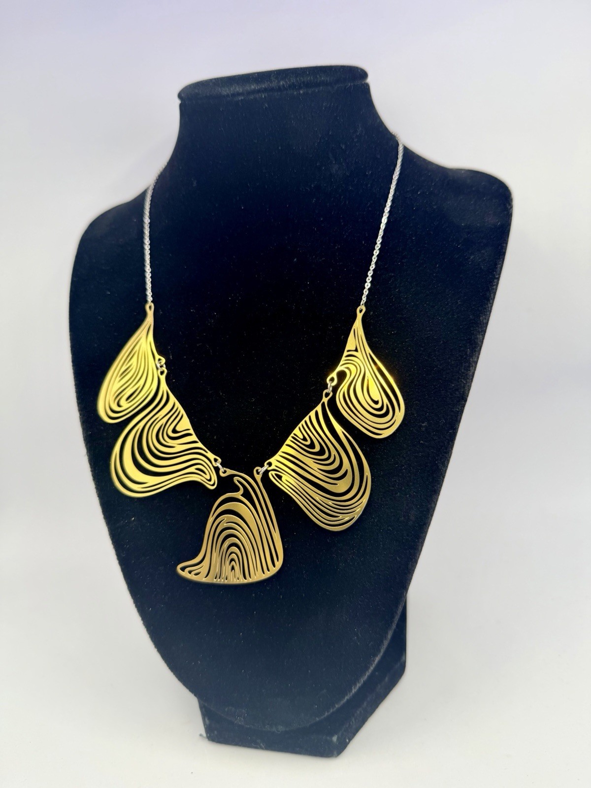 Contemporary NWT Artisanal Organic Asymmetrical Gold Statement Bib Necklace JM
