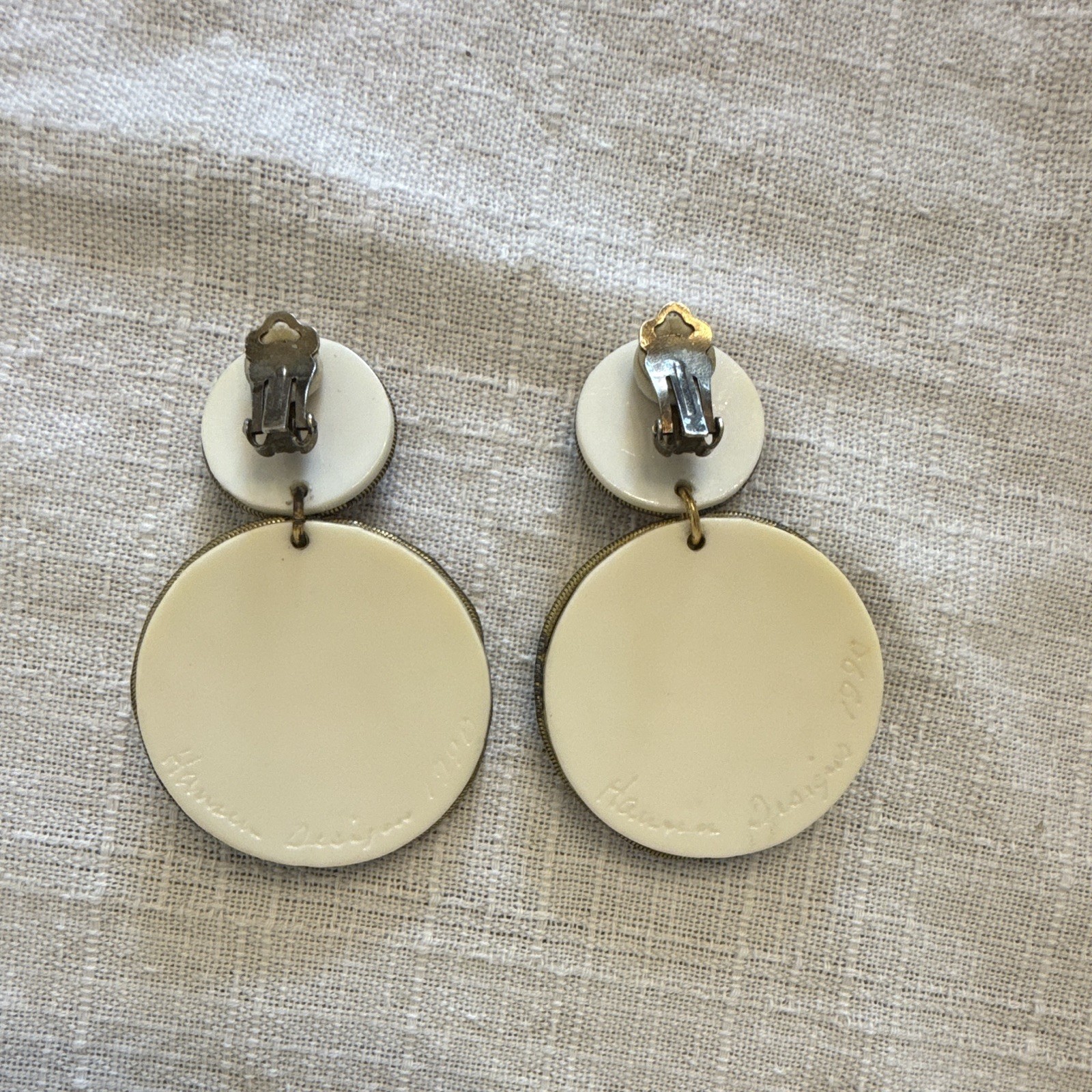 Lot of 2 Vintage Statement Clip-On Dangle Beaded Earrings Multicolor Good Cond