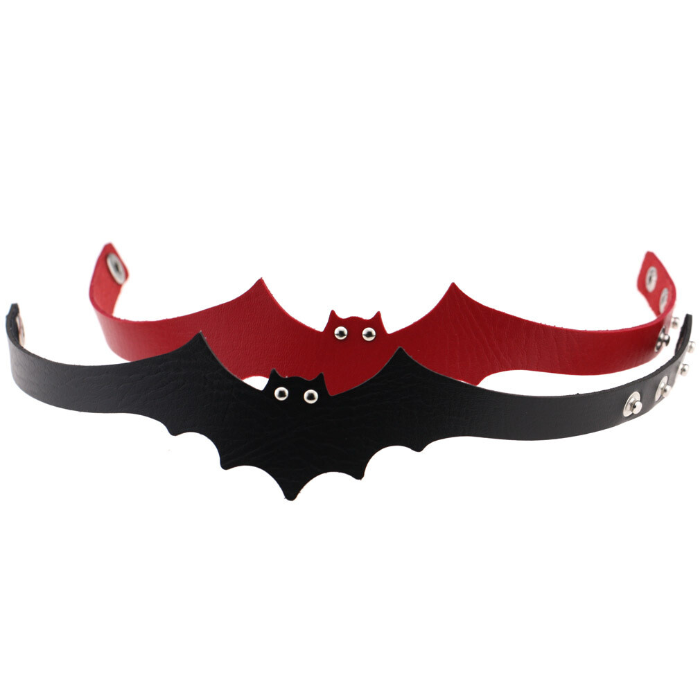 Gothic Bat Pattern PU Leather Choker Collar Necklace Halloween Cosplay Party