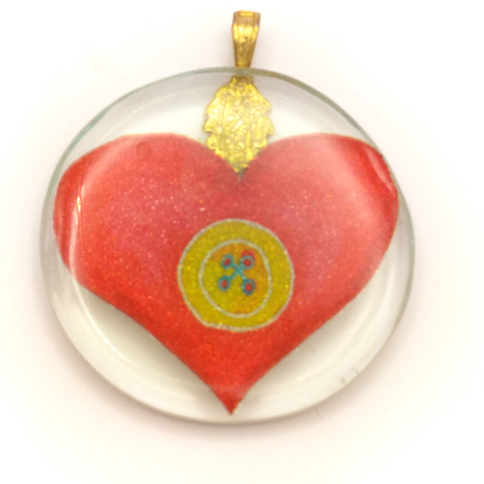Round Pendant Heart Button Clear Resin Art