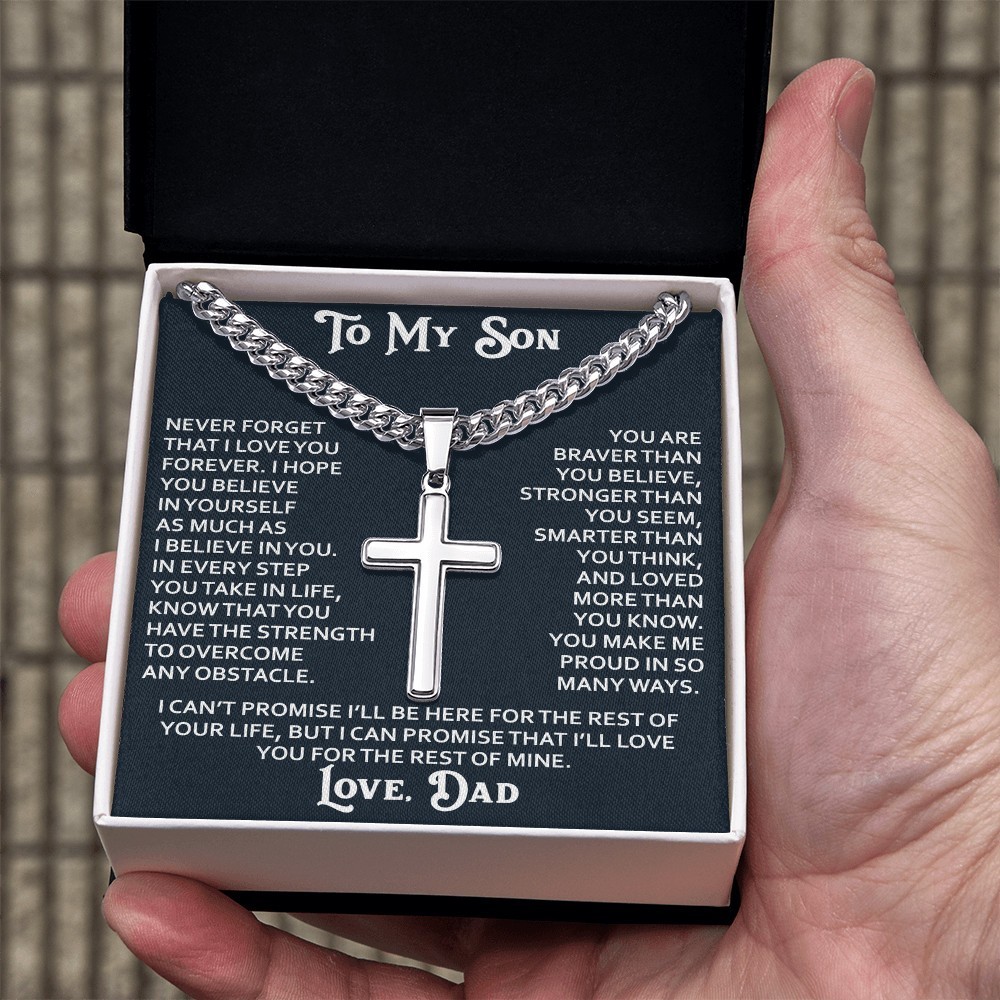 To My Son Cross Necklace Christian Gift From Dad Inspirational Faith Jewelry