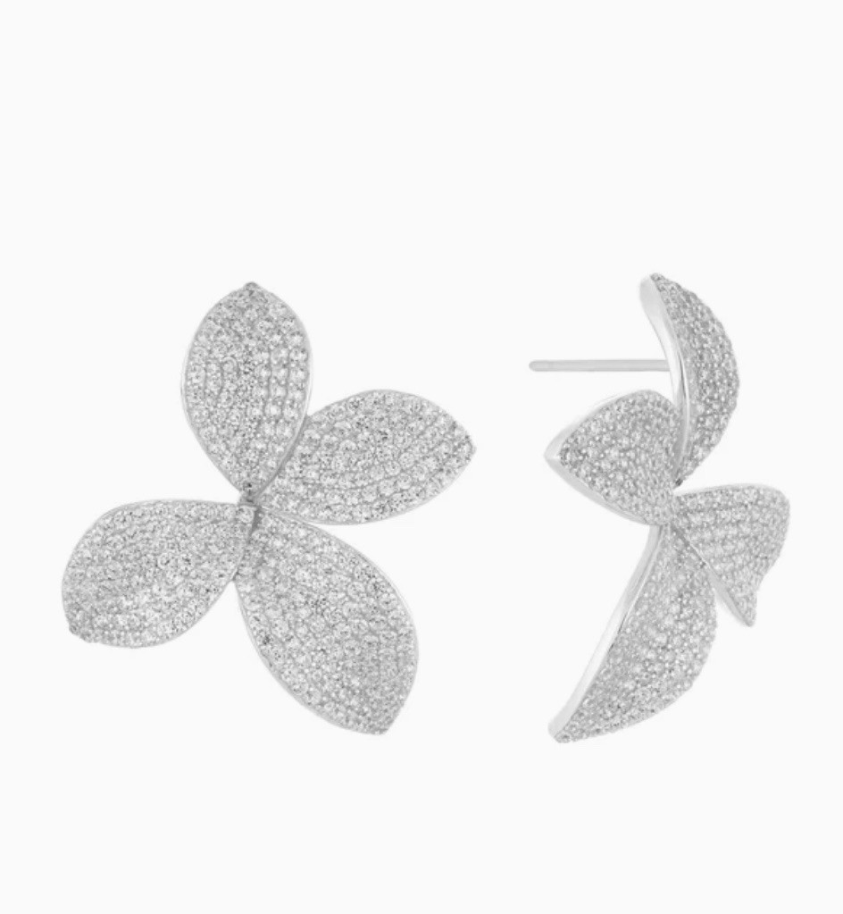 Flower Leaf Pavé Stud Earrings designer inspired