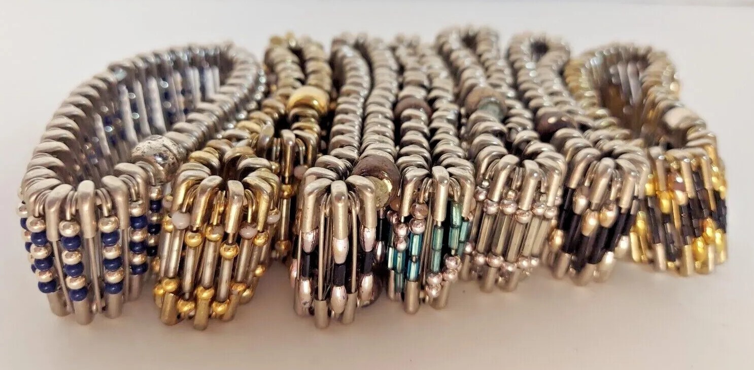 Metal/Beaded Bracelets 7 Pieces Assorted 1.5 in Wide Approx Jewelery