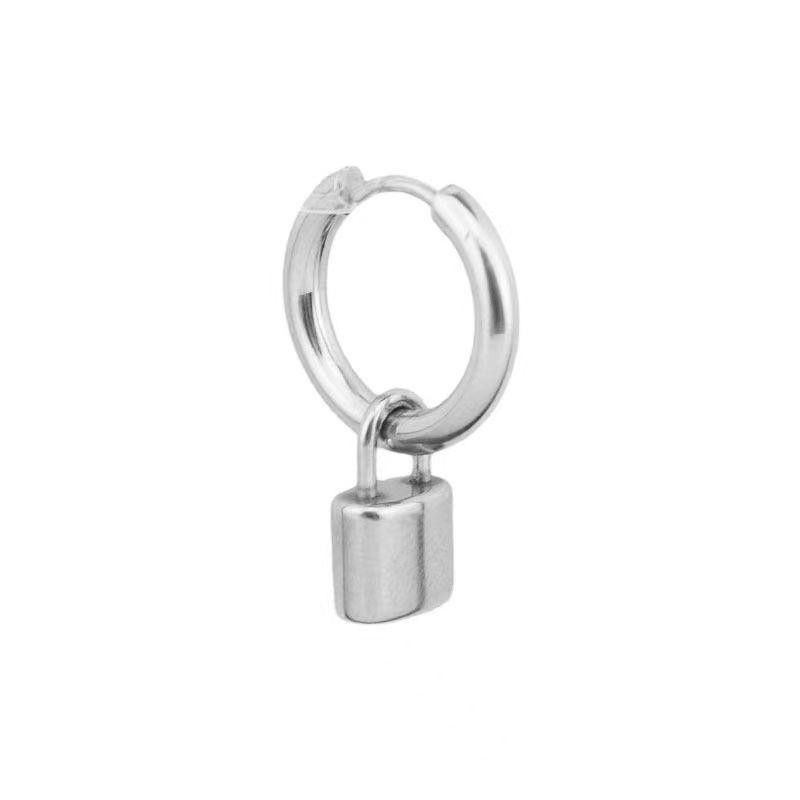 Hip Hop Punk Unisex Small Padlock Earrings, Fade-Resistant Hoops Cool Style