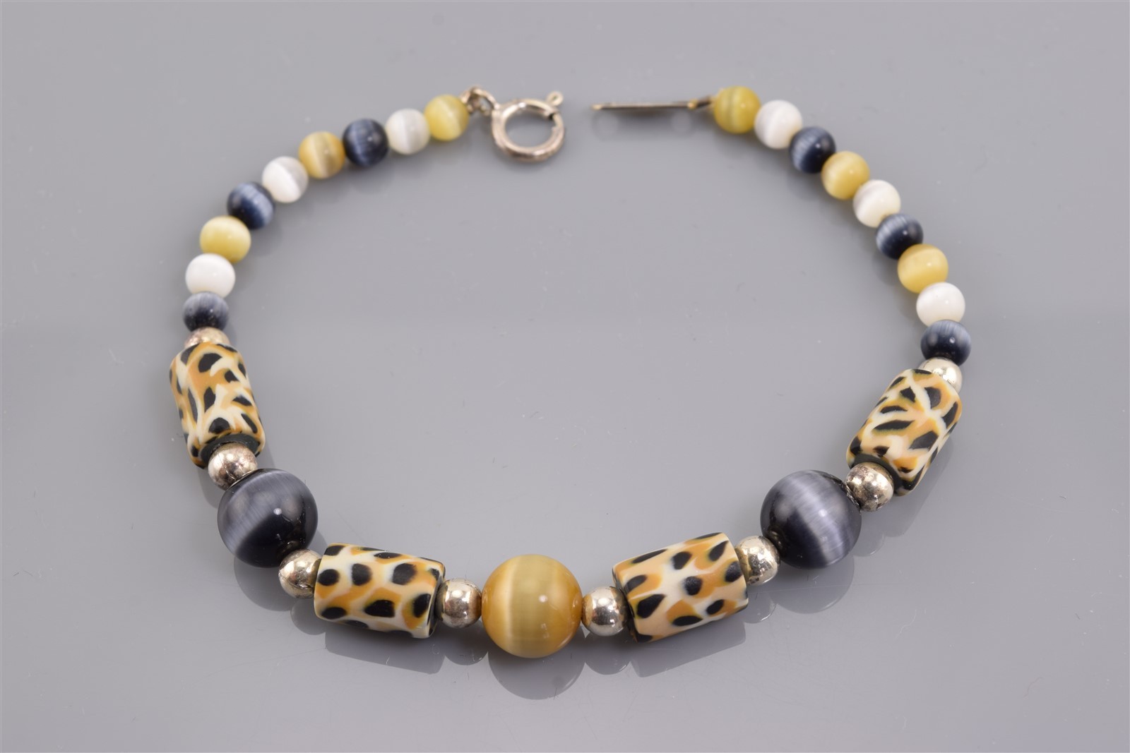 Sterling Silver 4mm Satin Swirled Beaded Leopard Spot Station 925 Bracelet 7″