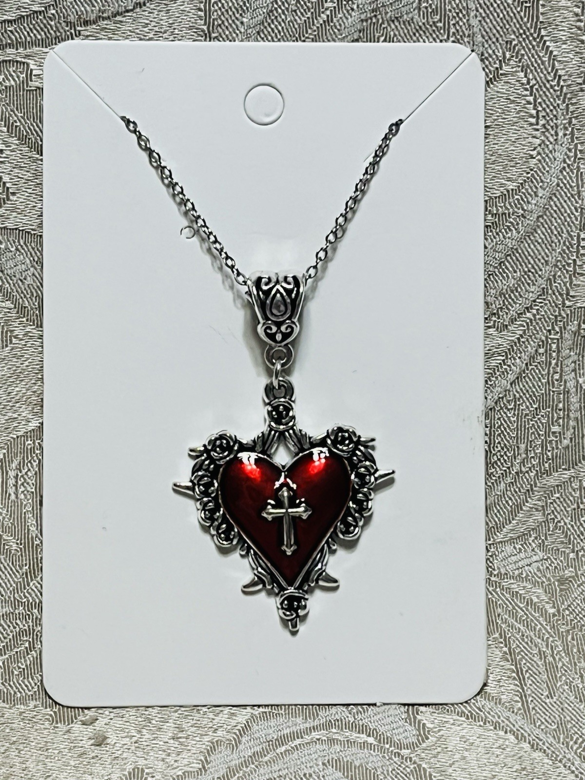 Silver Red Heart Gothic Enamel Charm Pendant Fashion Fun Boho Gold Necklace 18”