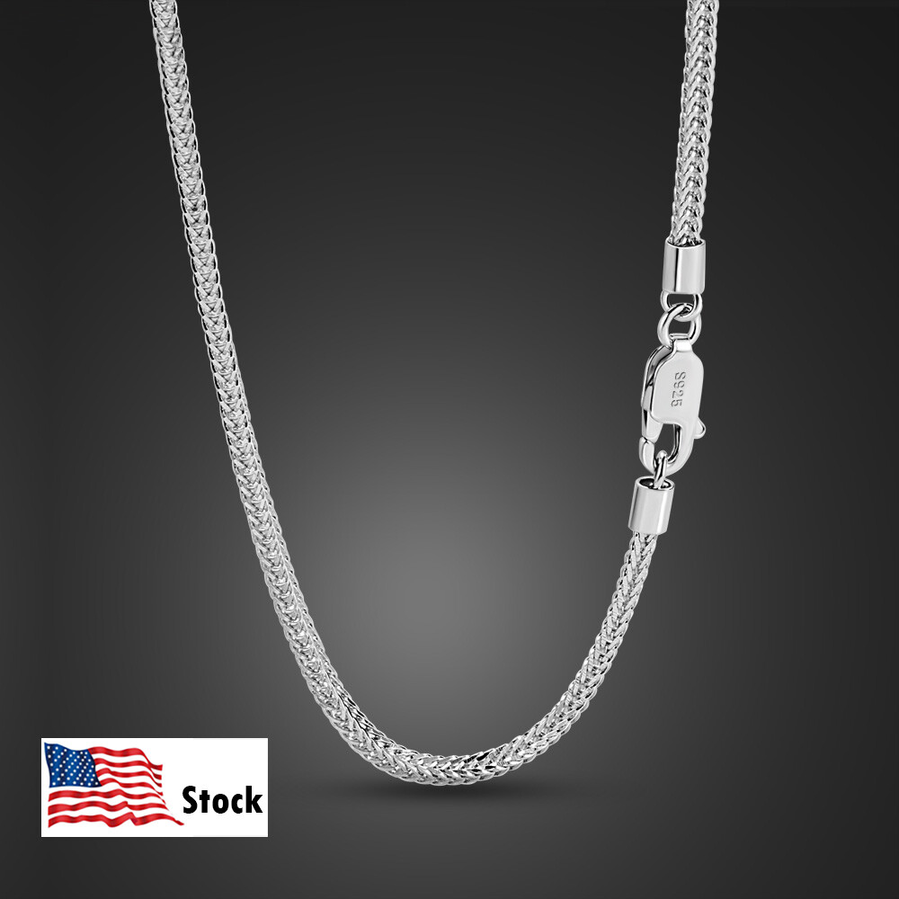 925 Sterling Silver Solid 2mm Foxtail Chain Necklace 18″ to 28″ for Women & Men