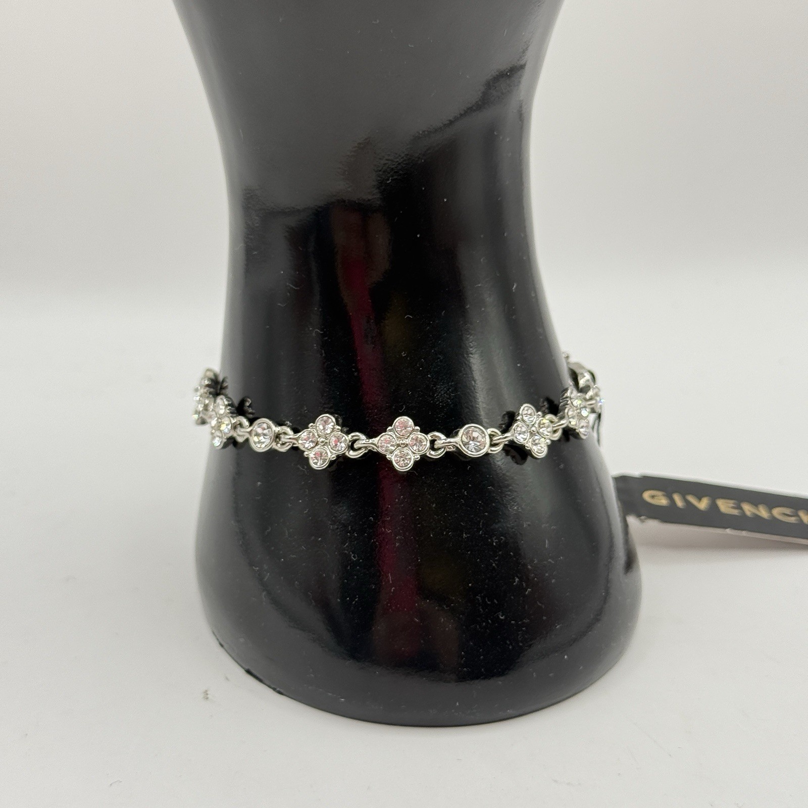 NWT Givenchy Silver-Tone Round Cubic Zirconia Tennis Bracelet 7.5” Crystal Link