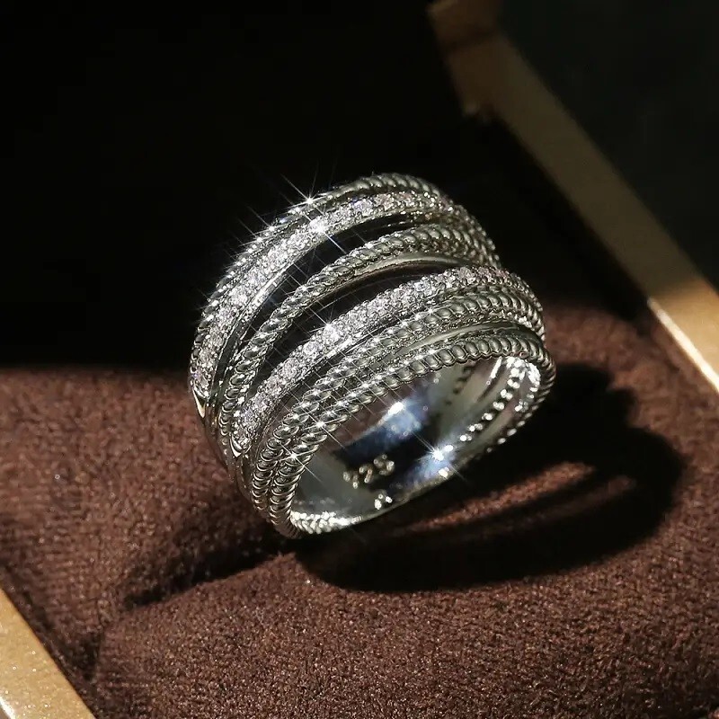 Elegant 925 Sterling Silver White Topaz New Fashion Charms Unique Ring Size 7