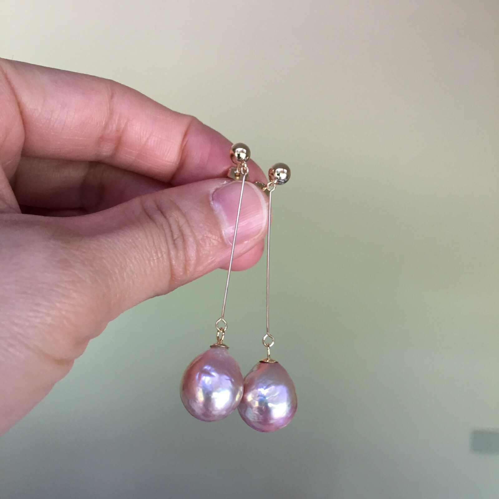E253 Baroque 12-1.25X14mm pearl NaturalWHITE 14KGF 5mmball studearring 58MM AAAA