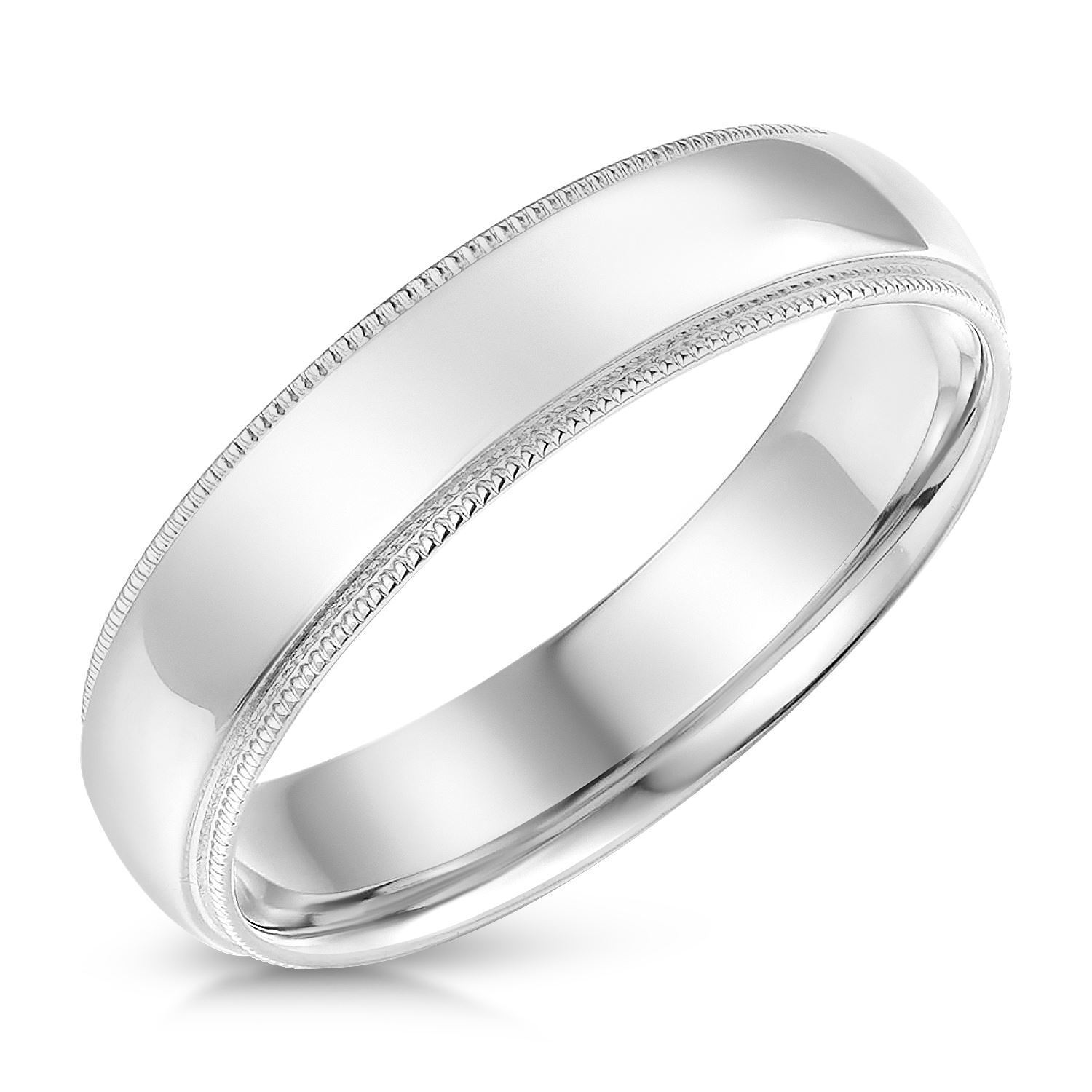 14k Solid Gold 5mm Standard Classic Fit Milgrain Plain Band Ring for Men & Women
