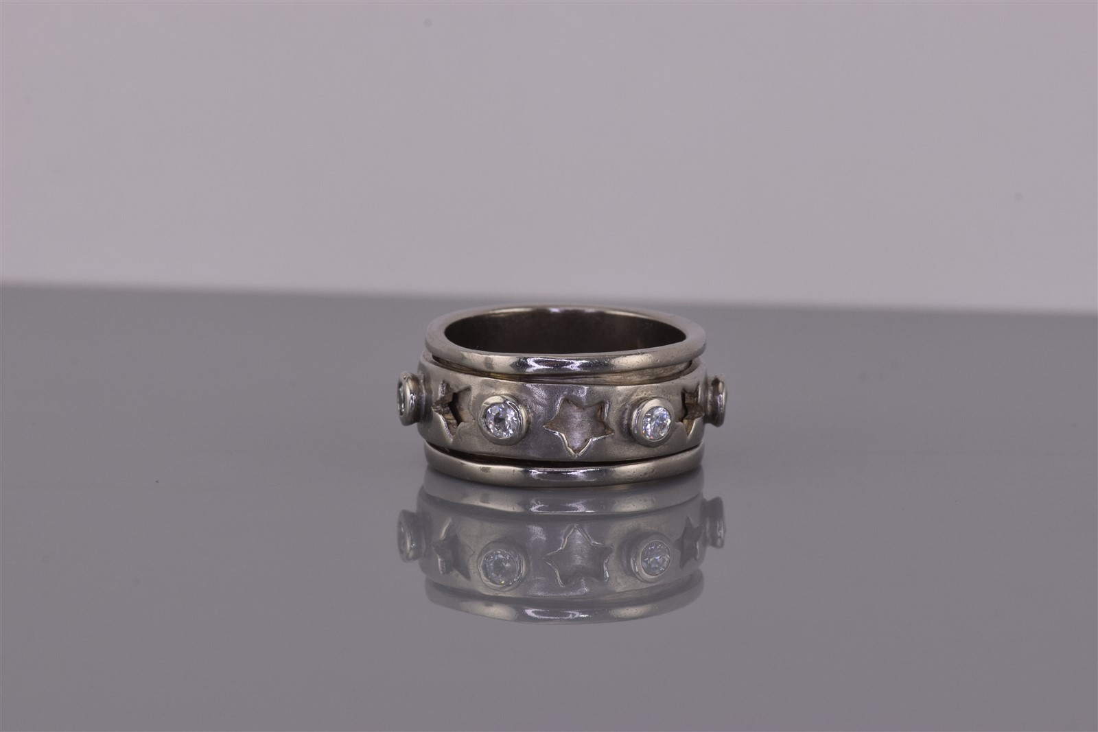 Sterling Silver Celestial Stars Cubic Zirconia Spinner Band Ring 8g 925 Sz: 6