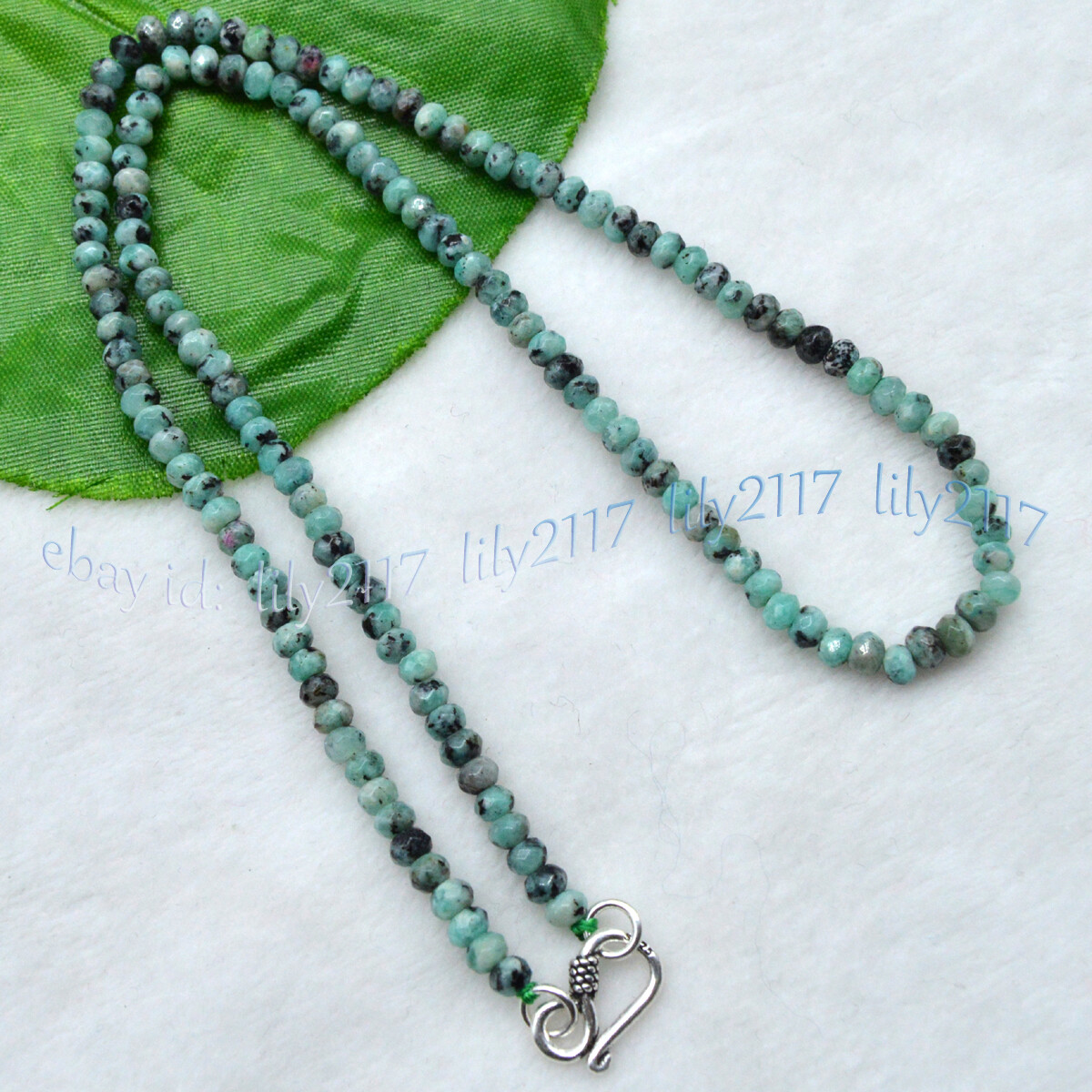 2x4mm Natural Green Zoisite Faceted Gemstone Roundel Beads Necklace Silver Clasp