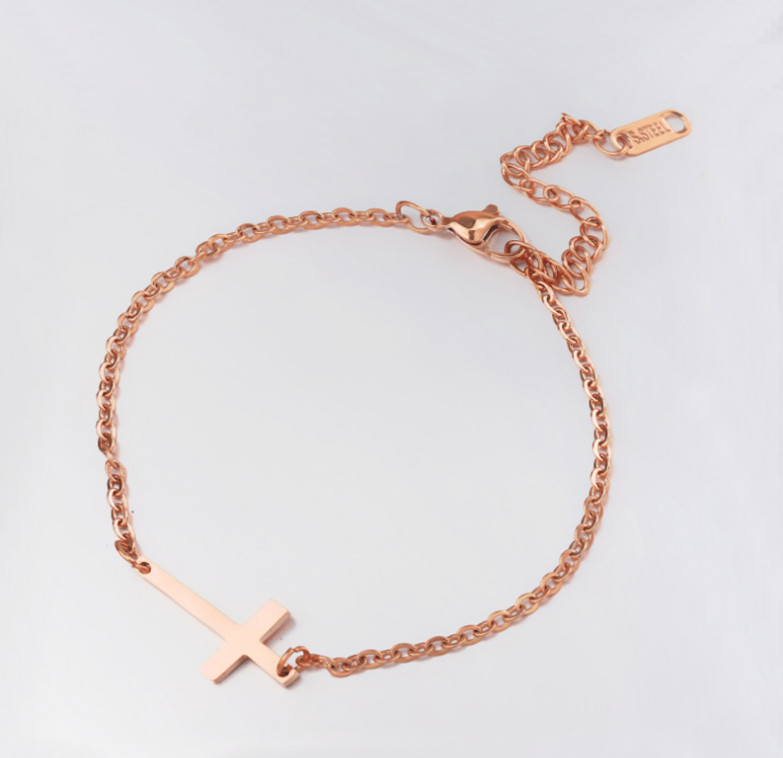 8-10″ Rose Gold Silver Gold Stainless Steel Cross Anklet Foot Chain Women PE49