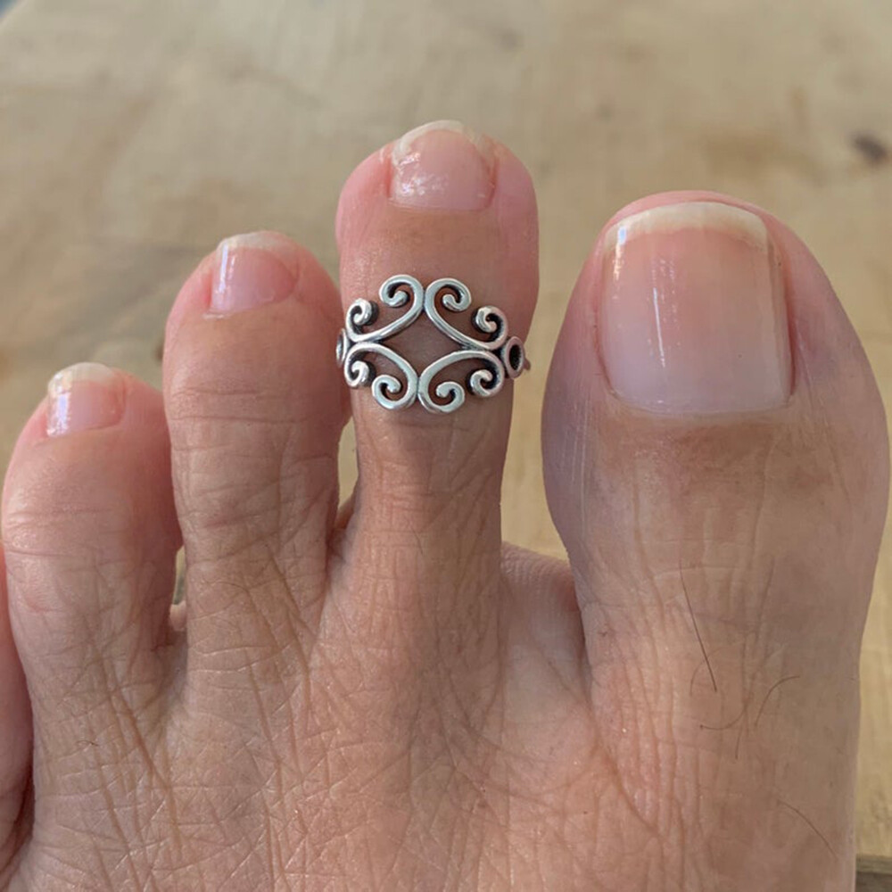 WOMEN’S Multiple Swirl Adjustable Toe Ring Fine Solid Metal 925 Sterling Silver