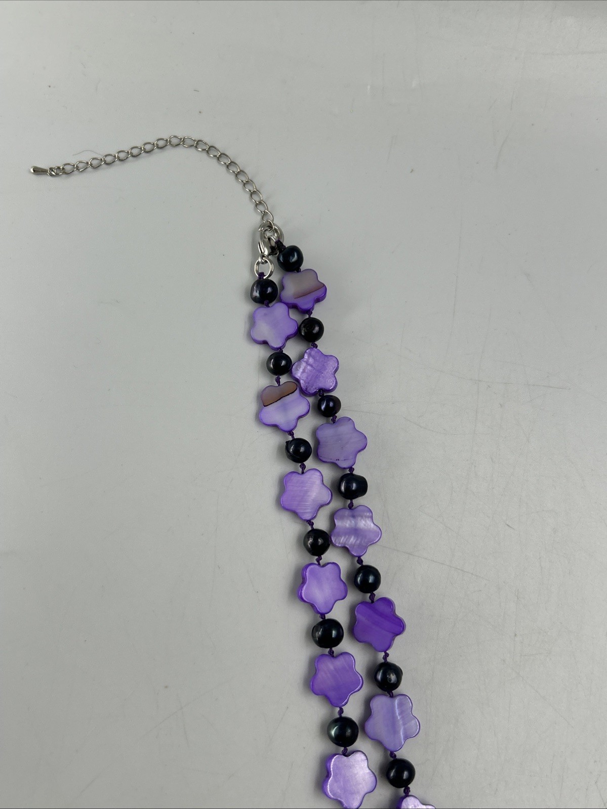 Boho Purple Flower Glass Bead Briolette Necklace 35 in And Bracelet