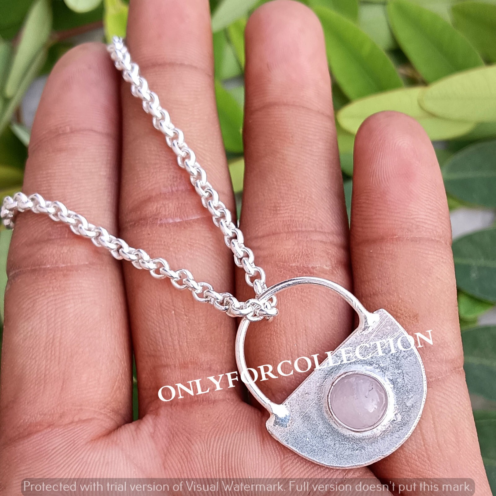 Calming Rose Quartz Gemstone Silver Plated Handmade Lock 1 PC Pendant With Chain