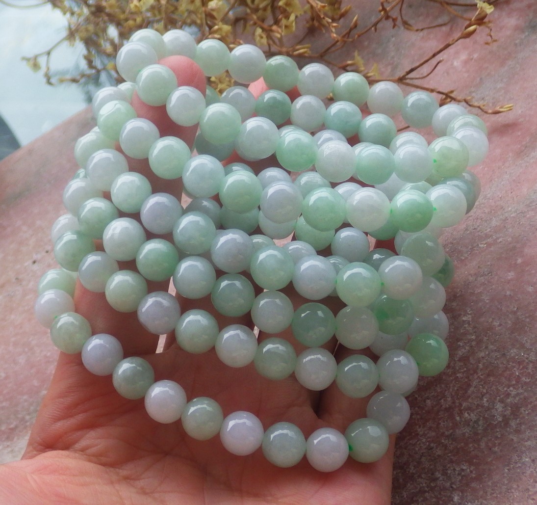 1 Pcs Green 100% A JADE Jadeite Bead Beads Bangle Bracelet 6.5 inches 手镯 737170
